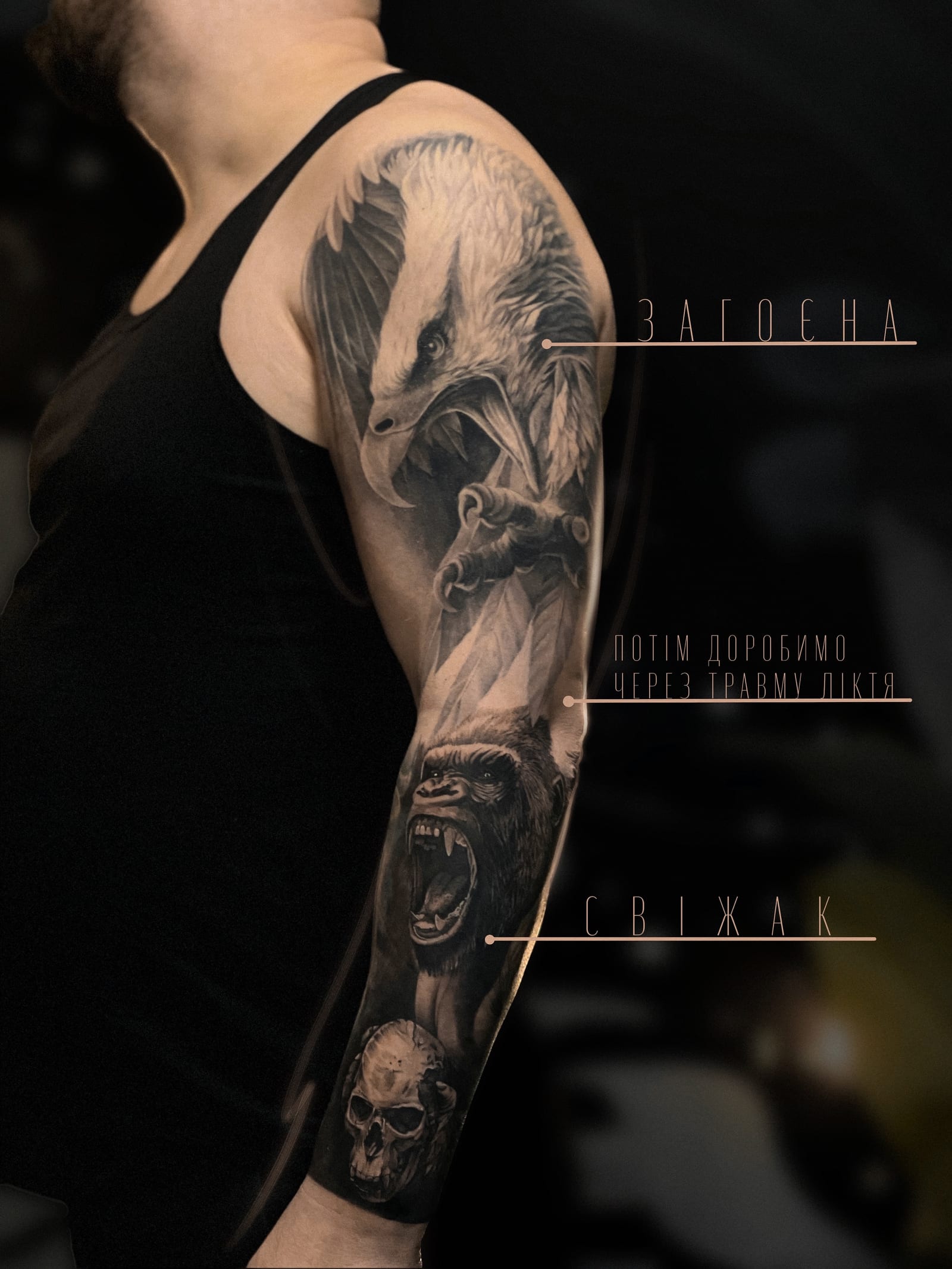 Рукав в процесі — авторське татуювання в Karmazin Tattoo Studio
